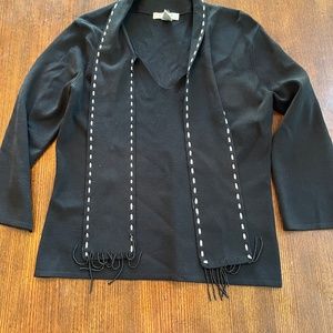 Carducci Beaded Fringe Black Sweater Size S  Beaded